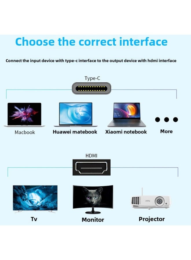 كابل تحويل USB من النوع c إلى HDMI من النوع C إلى كابل محول HDMI 1080p 4K 1.8 M-اللون: كابل تحويل TYPEC إلى HDMI】 - Image 1